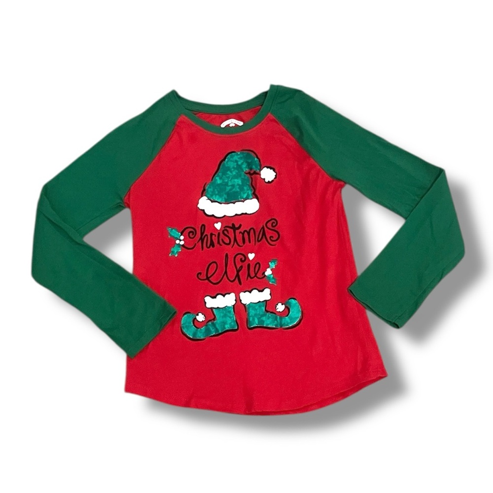 Holiday Time Christmas Elfie Kids Long Sleeve Shirt - Red and Green